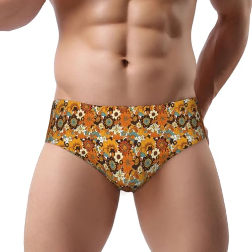 70s 60s Retro Orange Flowers Men's Briefs Triangle Underwear Comfortable Breathable Man Panties