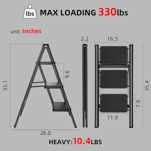 Flygeneral 3 STEP LADDER Black Iron Folding Ladder Stool thumb #1