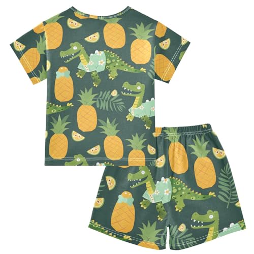 ALAZA Crocodile Pineapple Palm Leaves Pajamas Short Sleeve 2 Piece Sleepwear Top and Bottom Pajama Set Unisex2
