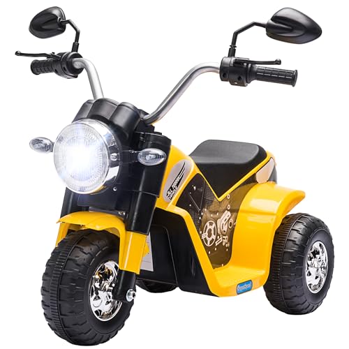 HOMCOM Moto électrique Enfant Chopper Tout-Terrain 6 V 20 W Marche AV AR 3 Roues Effets Lumineux et sonores Jaune Noir