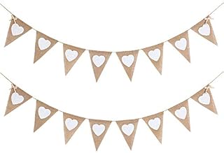 Jetclutch 3 Meters Hessian Bunting Burlap Flags, Vintage Hessian Bunting Love Heart Rustic Burlap Banner for Wedding Birthday Party Christmas