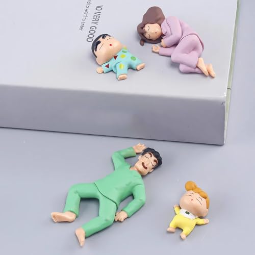 Image of Shinchan Sleeping Family Mini Figure Set | Cute Shin Chan Cartoon Sleeping Pose PVC Figurines with Shiro Dog House for Car Dash, Table & Shelf Decor | Anime Gift Set for Kids & Fans