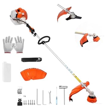 Decespugliatore a Scoppio 52cc - Testina Doppio Filo da 2 mm e Tagliabordi Professionale Multifunzione con Disco 3 Denti in Acciaio Rinforzato