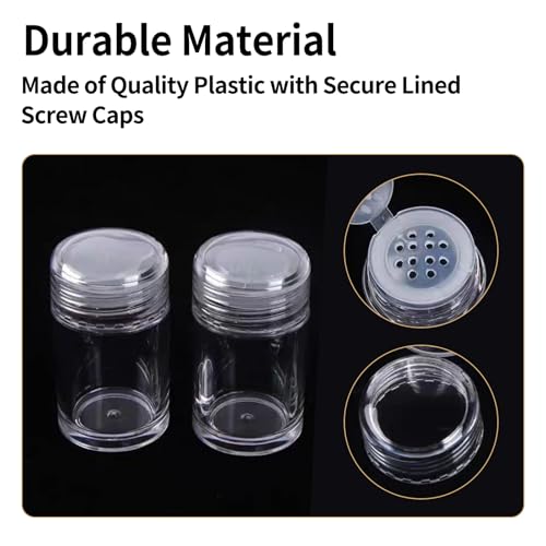 3Pcs Powder Bottle Mini Glitter Shaker Containers Travel Size 3 Styles Bottles with Lids for Loose Makeup Depotting Kit Empty Plastic Compact Small Dispensador Supplies Container3