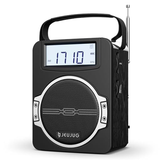 JEUJUG Radio Portable AM FM Digital Radios Clock Radio with Bluetooth 5 Watts Loud Speaker Rechargeable AM FM Radios Plug in Wall Battery Operated Best Reception for Home Outdoor Great Gift Black