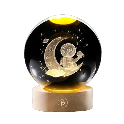 Image of 3D Crystal Night Lamp Ball - Astronaut, LED Light with Wooden Base, Creative lamp for Home Office Decoration,Best for Gifting (Astronaut)