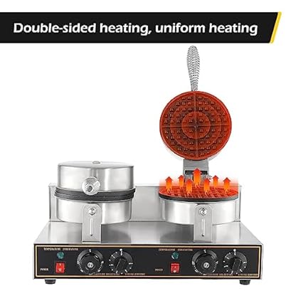 Doppel-Waffeleisen 2400W, Schnelles Aufheizen Antihaftbeschichtung isolierter Griff Kommerzielle Waffelmaschine für leckere Waffeln Waffeleautomat Waffeln Maschine (EU-Stecker 220 V) – Bild 4
