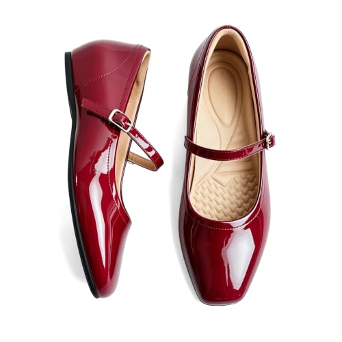 Image of Cusolemore Mary Jane Flat Shoes with Arch Support and Hidden Wedge Heel, Women Ballet Flats, Mary Jane Flats, Comfortable Dress Shoes