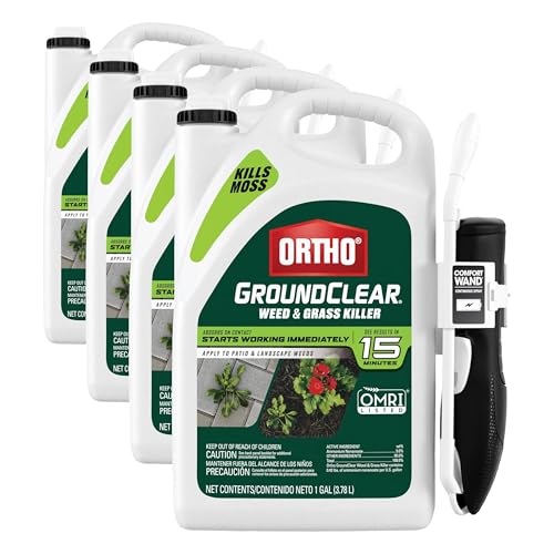 Image of Ortho GroundClear Weed & Grass Killer with Comfort Wand - Kills Dandelions, Chickweed, Crabgrass, Moss & More, OMRI Listed, Ready-to-Use Grass and Weed Killer Spray, 1 gal. (Pack of 4)