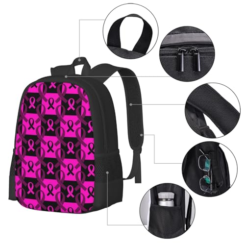Breast Cancer Awareness Pink Ribbon Backbags Large Adjustable Backpack Lightweight Daypack for Men Women 16.5 Inches4