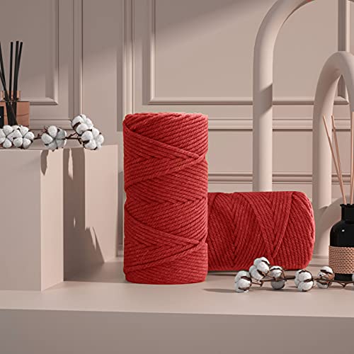 Image of ZUEXT Macrame Cord, Red, 5mm x 109yds Cotton String Macrame Yarn | 100% Natural Handmade, 4 Strands Twisted Cotton Rope, For Wall Hanging Plant Hangers Gift Wrapping Tapestry DIY Crafts, 100m
