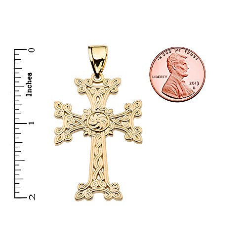 14k Yellow Gold Eternity "Khachkar" Armenian Cross Pendant Necklace (Large)3