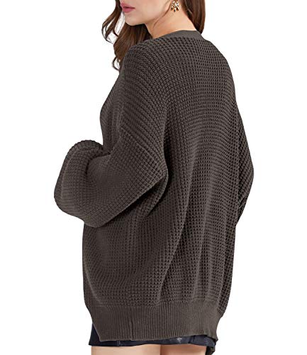 Image of QUALFORT Women's Oversized 100% Cotton Cardigan Sweater | Long Sleeve V Neck Button Down Open Front Knit Outerwear