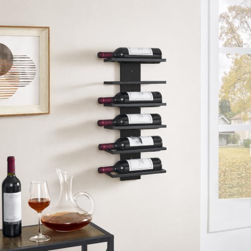 Image of Hoctieon 3-Set 6 Tier Wall Mount Wine Rack, Wall Mounted Wine Bottle Racks for Display and Storage, Hanging Bottle Holder, for Living Room, Dining Room, Bar, Wine Cellar, Black