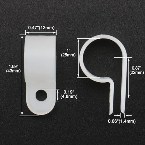 Image of BAOMAIN 1-Inch R-Type Cable Clamps, 500-Pack Wire Nylon Wire Management Clips, UC-6 Screw-On Cord Fasteners for Home, Office, and Industrial Use