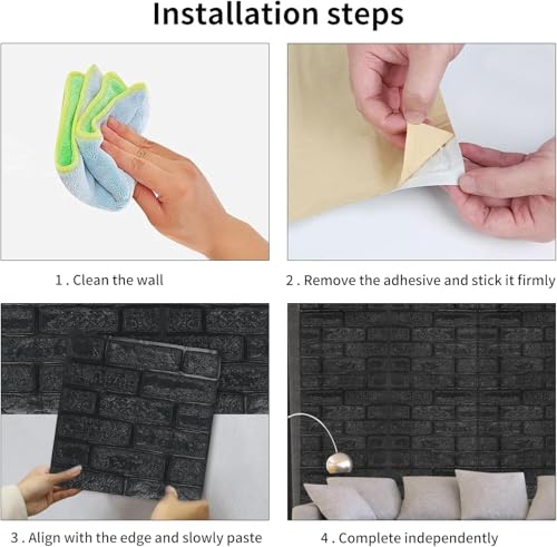 Image of POZET 3D Brick Wallpaper PE Foam self Adhesive Brick Design Wall Stickers /DIY Wallpaper for Home Hotel Living Room Bedroom Cafe Deco (70 x 77 cm) (Black) Pack of 15