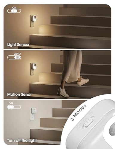 Image of JandCase Motion Sensor Night Light, Night Lights Plug into Wall 2 Pack, 3000K /4000K /5000K Motion Activated Night Light, Light Sensor & Motion Sensor Nightlight for Bedroom, Stairs, Hallway