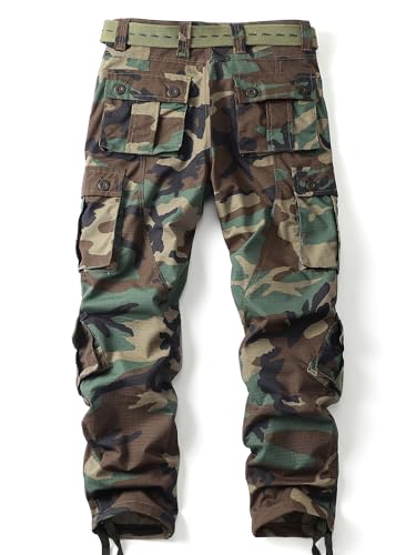 Men's Camo Cargo Work Pants Ripstop Lightweight Wild Army Military BDU Outdoor Trousers with 8 Pocktets (No Belt) - Image 3