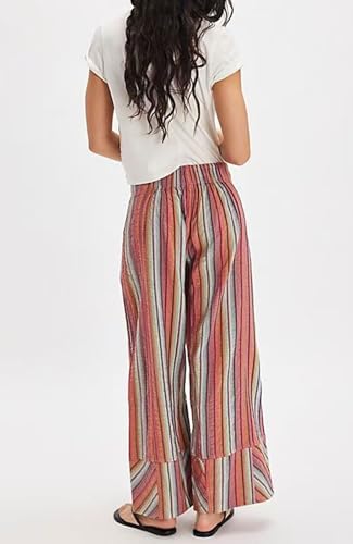 loveimgs Women Casual Boho Striped Palazzo Pants Colorful High Elastic Waist Baggy Pants Wide Leg Lounge Patchwork Pockets3