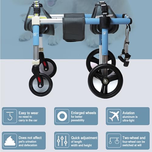 Silla de ruedas para perros con soporte trasero para las piernas, ayuda de movilidad ajustable para mascotas medianas a grandes, estabilidad mejorada para recuperación de displasia de cadera.