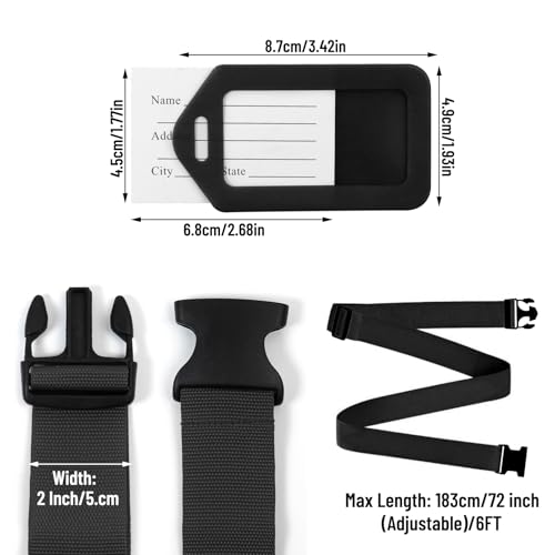 Image of Luggage Straps,2 Pack Adjustable Luggage Straps for Suitcases and Tags Set 2 Straps, 2 Tags,Extends Life of Bag (Black)