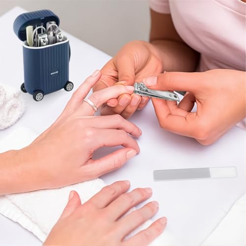 Image of MAYCREATE Set of 8 Nail Clippers Ear Cleaning Kit with Suitcase-inspired Storage Case, Stainless Steel Personal Grooming Kit Manicure Gift Set