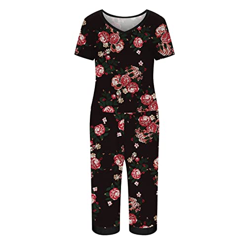 Conjunto de calças femininas de algodão com estampa floral para meninas adolescentes verão outono GL