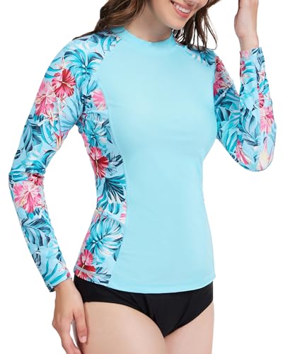 MEETWEE Langarm Damen Surf Rash Guard Sonnenschutz Badeanzug UV- Schutz Shirt UPF 50+ Kurzarm Badeoberteil Schnell trocknendes Schwimm- Sonnenschutzshirt für Wassersport