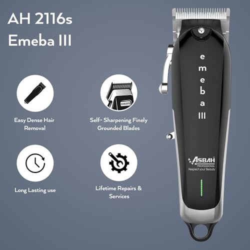 Image of ASBAH Professional Emeba III Fine Pro Hair Clipper- High-Efficiency Precision Blades, Adjustable Taper Lever, 8 Guide Combs,Digital Display,Lithium-Ion Battery - Barber & Salon Grooming Tool