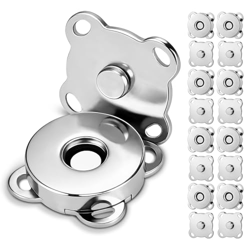 ManTangSun 12Sets Magnetic Snaps Closures Buttons 15mm Silver Magnetic Snap Closures for Purses Clothes Bags Sewing on Plum Magnetic Snap for Fabric DIY Craft (Sliver)