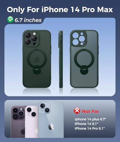 Image of FNTCASE for iPhone 14 Pro-Max Case: [360 Spin Magnetic Stand] [Compatible with Magsafe] [Screen Protector] Translucent Matte Military Grade Shockproof Full Camera Protective Phone Cover - Green