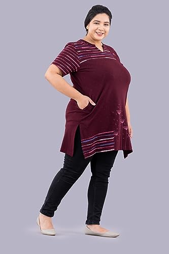 Image of CUPID Women's Cotton Plus Size Half Sleeves Long Top for Semi Summers with One Side Pocket for Ladies Printed T Shirt 3XL to 7XL