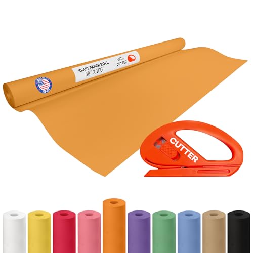 Image of Orange Kraft Paper Roll 48 inch x 1200 inch (100 feet) with Cutter - USA-Made Gift Wrapping Paper for Packing, Moving, Shipping & Crafts /Arts - 100% Recyclable Natural Craft Material by IDL Packaging | Gift Wrapping Paper for Packing, Moving, Shipping & Crafts /Arts - 100% Recyclable Natural Craft Material by IDL Packaging