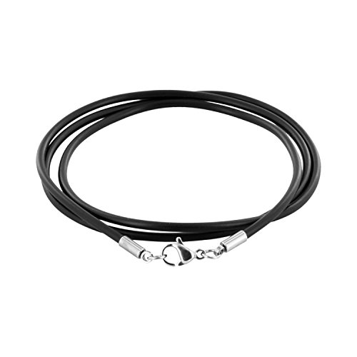 AURORIS Halskette/Armband - Kautschukband schwarz Dicke 2mm mit Karabinerverschluss aus 304 Edelstahl - Länge: 45cm