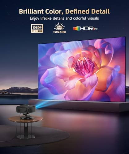 Image of 1500ANSI Google TV Smart Projector, Auto Focus & Keystone,with Stand | For Office Presentations, Classroom Teaching, Outdoor Camping & Family Theater, Built-in WiFi Bluetooth, 360 Rotatable Stand