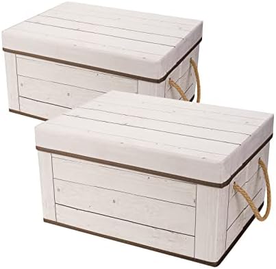 Livememory Decorative Storage Boxes with Lids Foldable Fabric Storage Bins with Lids and Handles for Closet, Office, Bedroom, Toys - L15.7 x W11.8 x H7.9 Inches (Not Made of Wood, 2 Pack)