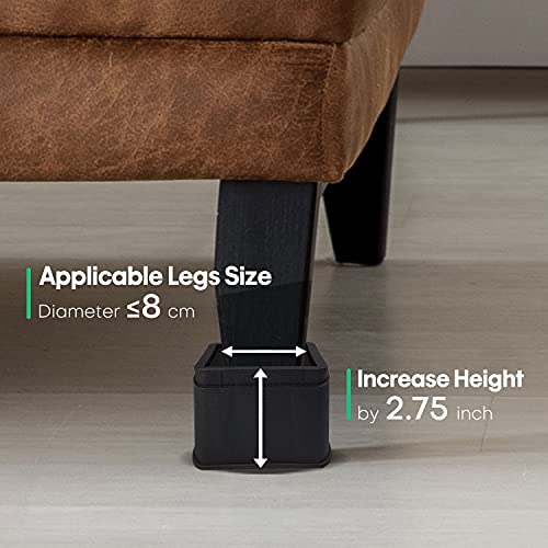 Aspeike 3 Inch Bed And Furniture Risers Set Of 4, Durable And Stackable Square Bed Lifts - Lifts Up To 2200 Lbs, Add 6" By Two Sets, Black #TOP4