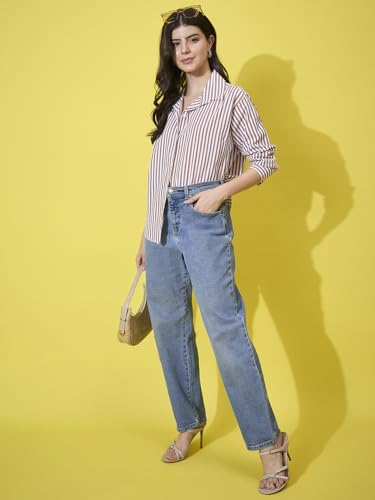 Image of DIMPY GARMENTS Women's Cotton Striped Oversized Long Sleeve Button-Down Shirt