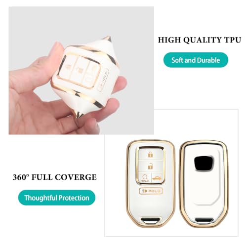 Image of MILD EAST for Honda Key Fob Cover with Keychain, Car Key Case Shell for Honda Accord Civic Pilot Passport CRV 5 Buttons (Gold-White)