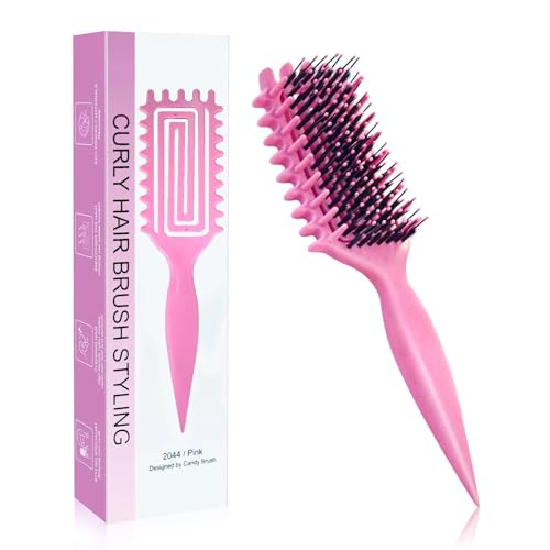 Zikenis Peine Pelo Rizado, Cepillo para Rizos con Mango Ergonómico, Cepillo Curly Rizos para Peinar y Dar Forma Unisex, Reduce los Tirones y la Separación, Crea un peinado de moda (Rosa)