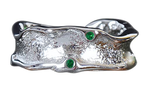 NicoWerk Anillo de plata para mujer rústico de plata de ley 925, asimétrico con piedra verde, irregular, brillante, ajustable, abierto SRI742, Plata de ley