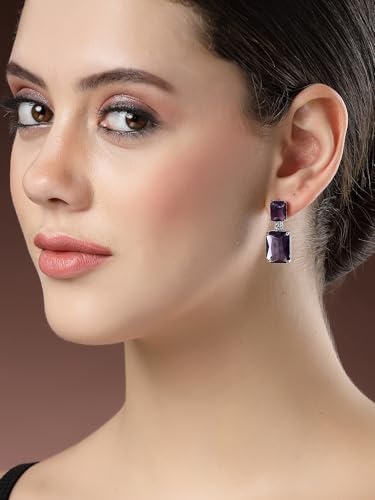 Image of Karatcart Silver Tone Green American Diamond Drop Earrings for Women