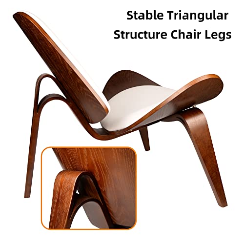 Aoparts Mid Century Modern Shell Lounge Chair, Faux Leather, Scandinavian Furniture Tripod Plywood Classic Design Solid Wood Accent Chairs For Living Room, Reading, Lounge, Office, Salon #TOP5