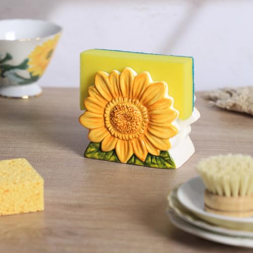 WAIT FLY Ceramic Sunflower Sponge Holder for Kitchen Sink Counter, Sponge Rack, Sink Caddy Organizer, Sunflower Scouring Pad and Dish Sponge Holder by WAIT FLY - Image 4