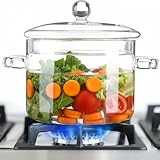 Hemoton Clear Glass Simmer Pot with Lid for Stovetop Potpourri, 1.9L/64 Fl Oz Borosilicate Glass Pots for Cooking on Stove, Cookware Stovetop Saucepan for Soup, Pasta, Milk, Fruit, Tea
