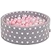 Produktbild KiddyMoon Bällebad 90X30cm/200 Bälle  7Cm Bällepool Mit Bunten Bällen Für Mädchen Babys Kinder Rund, Grausterne: Rosa/Perle/Transparent