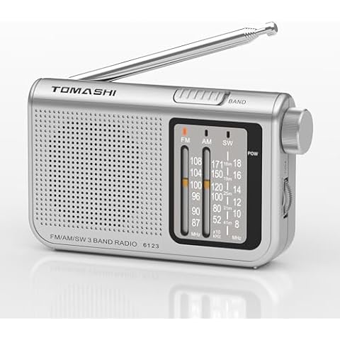 TOMASHI Portable AM FM Shortwave Radio – 3-Band Transistor Radio with Telescopic Antenna, Large Tuning Knob, Battery Powered, 3.5mm Headphone Jack Cover