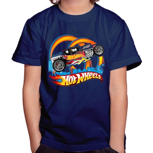 Camiseta Camisa Infantil Juvenil Menino Menina Hot Wheels Mod-02 (BR, Numérico, 4, Regular, Azul Marinho)