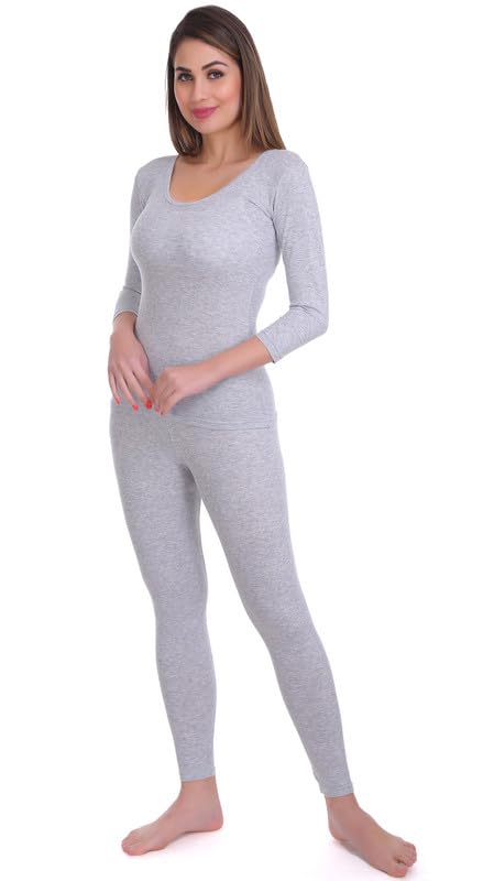 Selfcare Women Solid Cotton Blend Round Neck Light Grey Thermal Set (SW0552-XXL) - Image 3 thumbnail
