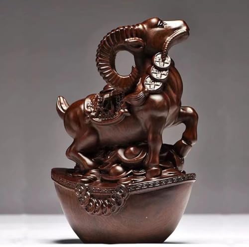 Estatua China Feng Shui Zodiac Cabra Roja Pequeña Madera miniatura 6